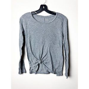 Madewell Tie Front Round Neck Cotton Gray Long Sleeve Top XS